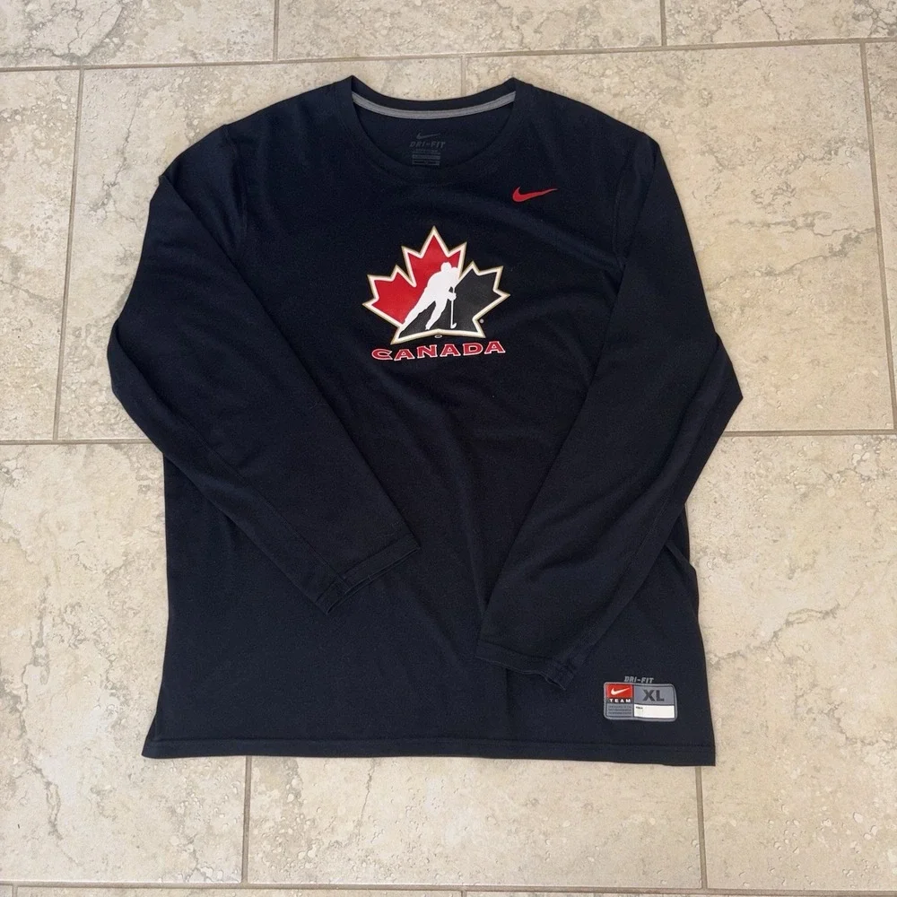 Nike Team Canada National Hockey Team Dri-Fit Tee Shirt Black Men's XL Spots